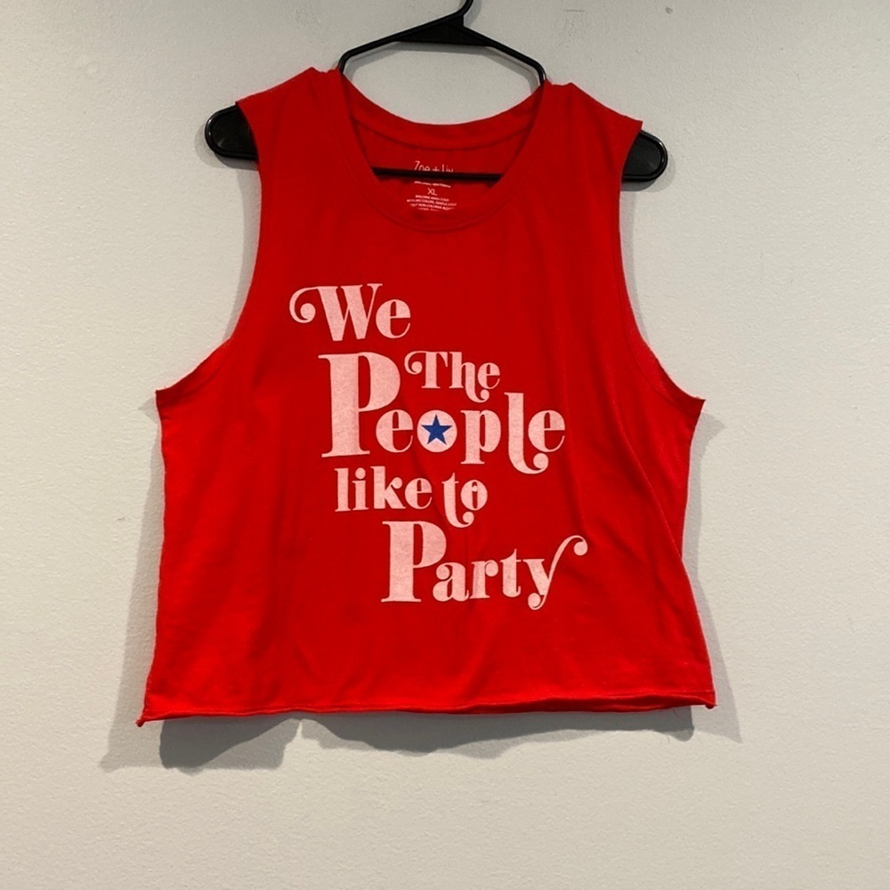 Zoe + Liv "We the People Like to Party" Red Cropped Muscle Tank - Size XL